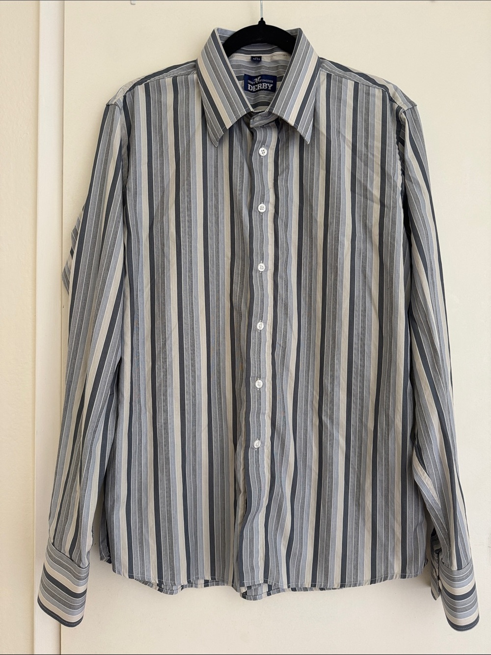 Derby of Sweden Men's Long-Sleeve Vertical Stripe Dress Shirt Gray/Blue size XL